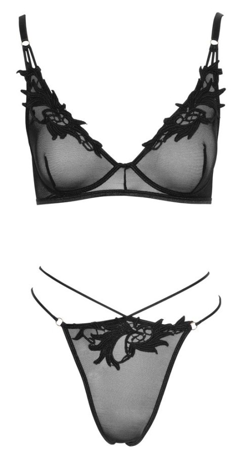 Cottelli LINGERIE - Seksowny Siateczkowy Biustonosz I Stringi Na Cienkich Sznureczkach L