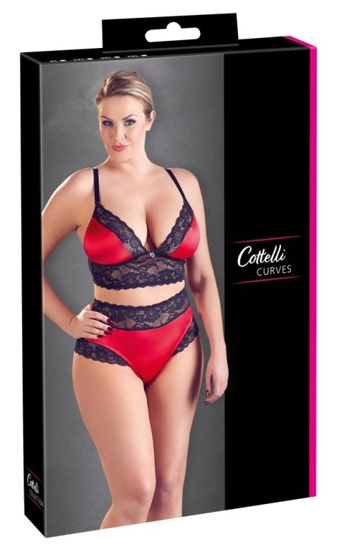 Cottelli CURVES - Seksowny Komplecik Stanik I Stringi Z Elegancką Koronką Czarno-Czerwony 3XL