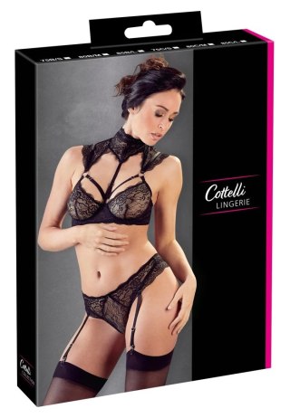 Cottelli LINGERIE - Koronkowy Biustonosz Z Kołnierzem I Stringi Z Paskami Do Pończoch 75C/S