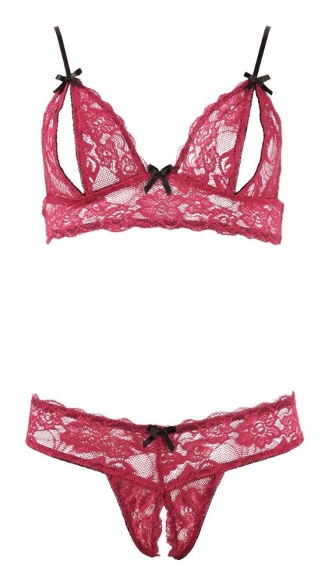 Cottelli LINGERIE - Seksowny Otwarty Biustonosz + Stringi Bez Krocza Czerwone M