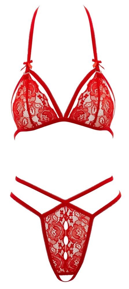 Cottelli LINGERIE - Zmysłowe Koronkowy Zestaw Biustonosz I Stringi Czerwony S