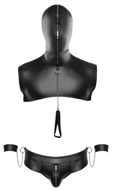 Svenjoyment Bondage - Seksowny 2-Częściowy Matowy Męski Zestaw BDSM Czarny 2XL