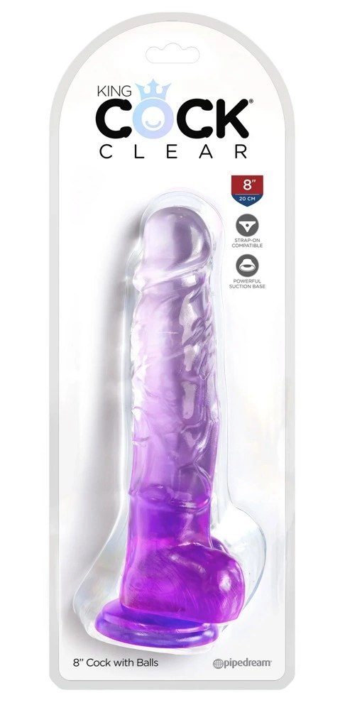 King Cock Clear - Realistyczne Dildo Z Jądrami I Przyssawką Przezroczyste-Fioletowe 20 CM