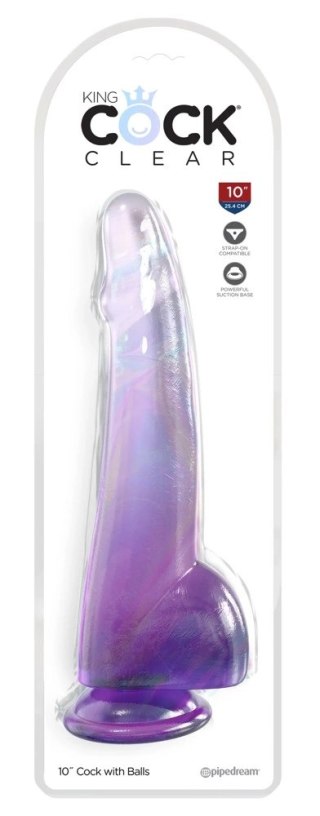 King Cock Clear - Realistyczne Dildo Z Jądrami I Przyssawką Przezroczyste-Fioletowe 25 CM