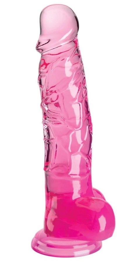 King Cock Clear - Realistyczne Dildo Z Jądrami I Przyssawką Przezroczyste-Różowe 20 CM