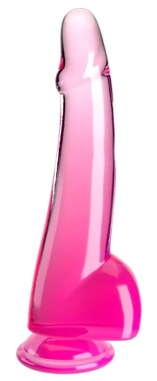 King Cock Clear - Realistyczne Dildo Z Jądrami I Przyssawką Przezroczyste-Różowe 25 CM