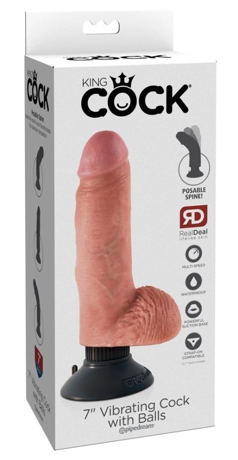 King Cock - Realistyczny Wibrator Z Jądrami I Przyssawką 18 CM Jasny Kolor Skóry