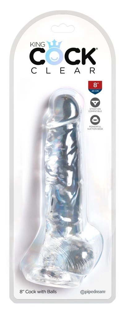 King Cock Clear - Realistyczne Dildo Z Jądrami I Przyssawką Przezroczyste 20 CM