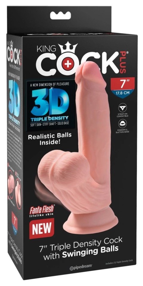 King Cock Plus - Realistyczne Dildo Z Kulkami W Jądrach I Przyssawką 18 CM Jasny Kolor Skóry