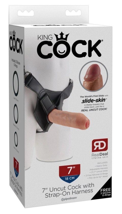 King Cock - Realistyczne Dildo Z Ruchomym Napletkiem Strap-On 18 CM Jasny Kolor Skóry