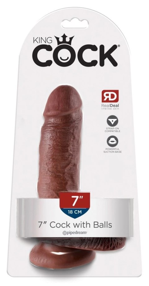 King Cock - Realistyczne Dildo Z Żołędziem Jądrami I Żyłkami 18 CM Brązowy Kolor Skóry