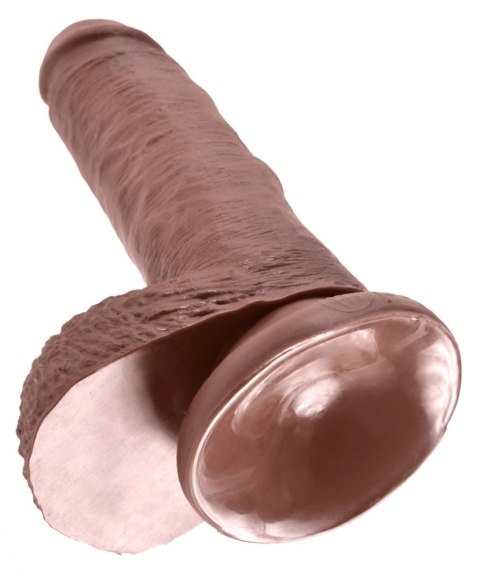 King Cock - Realistyczne Dildo Z Żołędziem Jądrami I Żyłkami 18 CM Brązowy Kolor Skóry