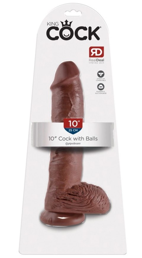 King Cock - Realistyczne Dildo Z Żołędziem Jądrami I Żyłkami 25 CM Brązowy Kolor Skóry