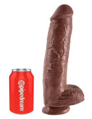 King Cock - Realistyczne Dildo Z Żołędziem Jądrami I Żyłkami 28 CM Brązowy Kolor Skóry