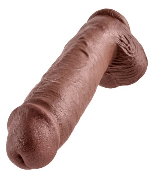 King Cock - Realistyczne Dildo Z Żołędziem Jądrami I Żyłkami 28 CM Brązowy Kolor Skóry