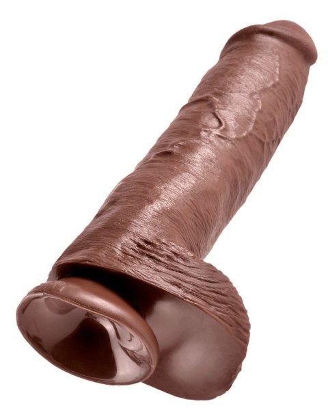 King Cock - Realistyczne Dildo Z Żołędziem Jądrami I Żyłkami 28 CM Brązowy Kolor Skóry