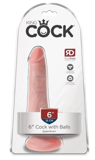 King Cock - Realistyczne Naturalne Dildo Z Przyssawką 15 CM Jasny Kolor Skóry