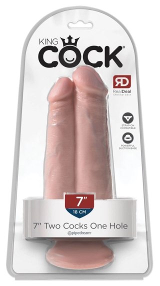 King Cock - Realistyczne Podwójne Dildo Z Przyssawką 18 CM Jasny Kolor Skóry