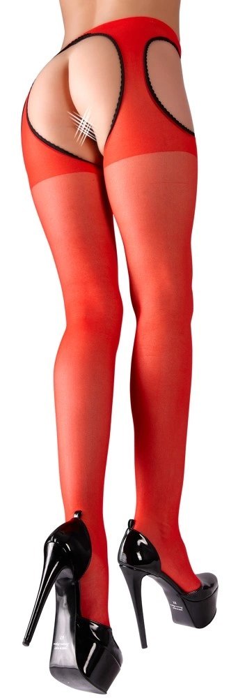 Cottelli LEGWEAR - Czerwone Rajstopy Z Pasem Do Pończoch L/XL