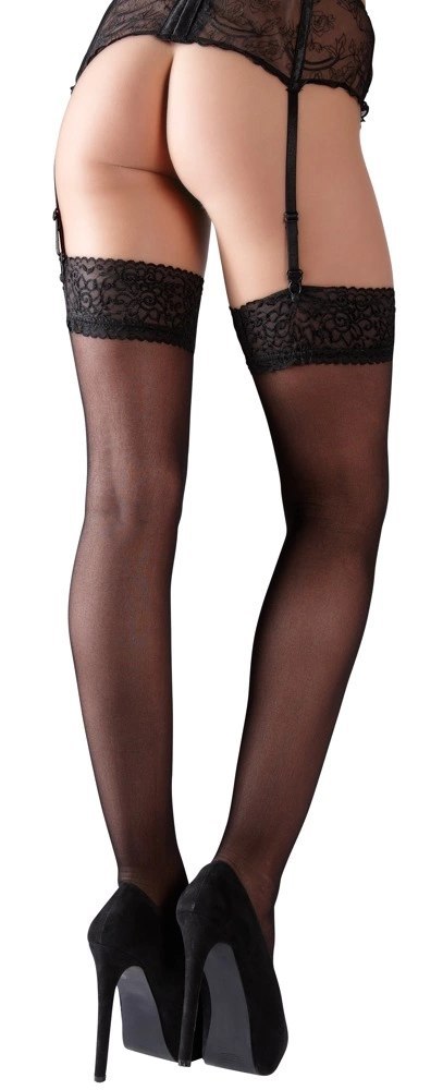 Cottelli LEGWEAR - Klasyczne Czarne Pończochy Z Elegancką Koronką 3