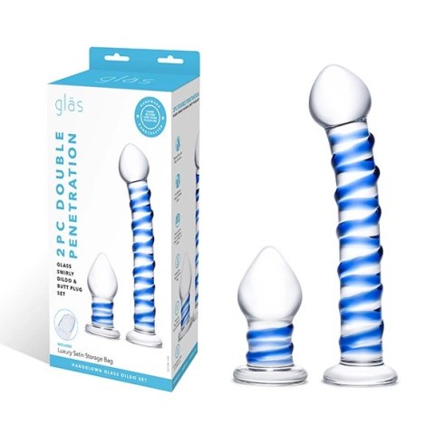 Szklane dildo i plug analny - Glas Double Penetration Set