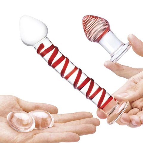 Szklane dildo, korek analny i jajeczka - Glas Mr. Swirly Set