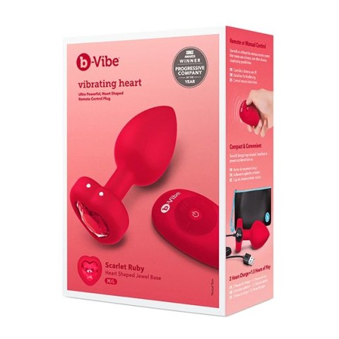 Zdalnie sterowany plug analny - B-Vibe Vibrating Heart Plug M/L Red