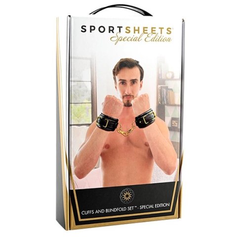 Kajdanki i opaska - Sportsheets Cuffs and Blindfold Set Special Edition