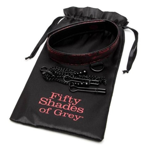 Obroża z zaciskami na sutki - Fifty Shades of Grey Sweet Anticipation Collar Nipple Clamps