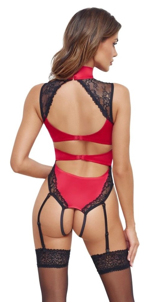 Cottelli LINGERIE - Seksowne Czerwone Body Z Delikatną Koronką Bez Krocza XL