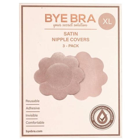 Osłonki materiałowe - Bye Bra Satin Nipple Covers XL Nude 3 pary