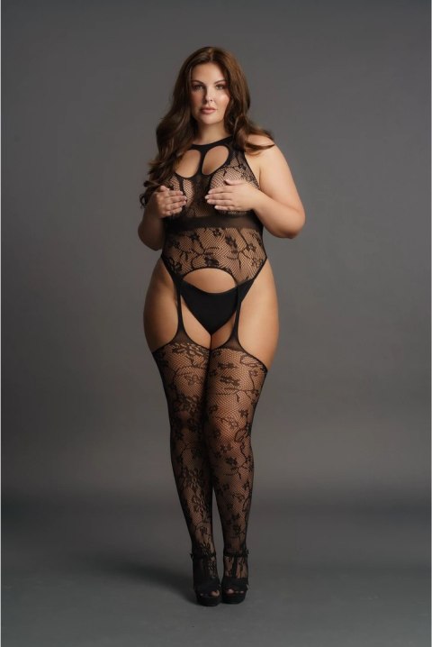 Le desir - Bodystocking na szelkach z zaokrąglonym dekoltem Plus Size