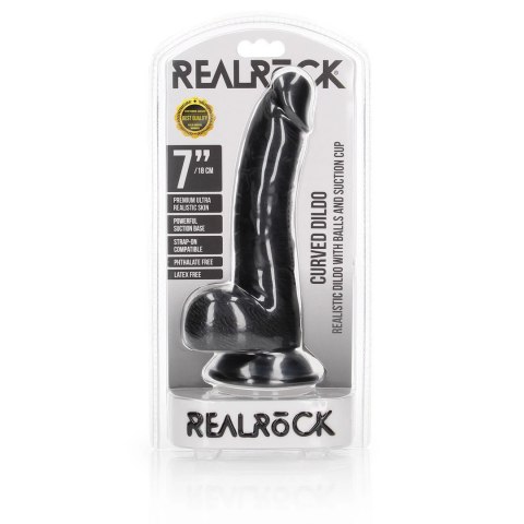 RealRock - Zakrzywione realistyczne dildo z jądrami i przyssawką 18 cm