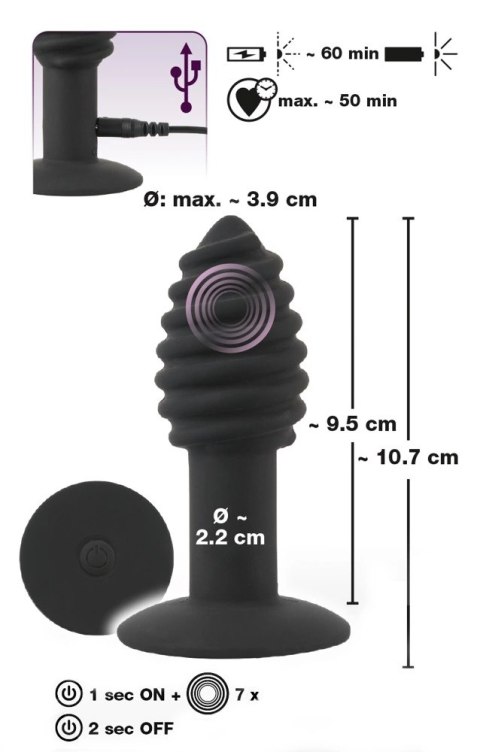 Black Velvets - Korek Analny Twist Butt Z Rowkami I Wibracjami 10 Cm