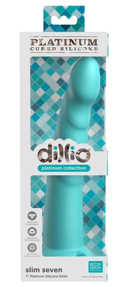 Dillio Platinum - Dildo Z Rowkami Stymulującymi I Żołędziem 19,7 cm Slim Seven Turkusowe