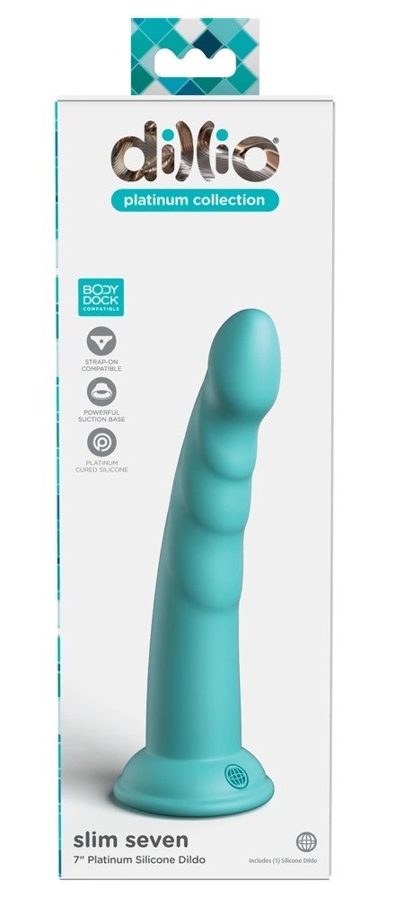 Dillio Platinum - Dildo Z Rowkami Stymulującymi I Żołędziem 19,7 cm Slim Seven Turkusowe