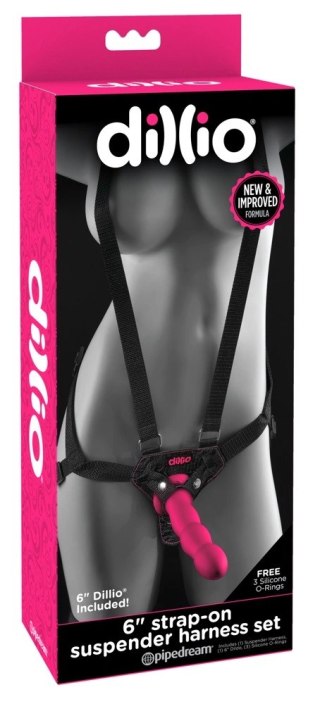 Dillio - Dildo Strap-On Uprząż Różowy 16cm