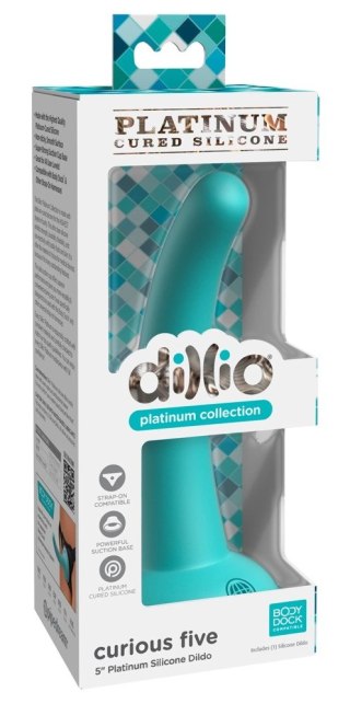 Dillio Platinum - Miękkie Silikonowe Dildo Zakrzywione Curious Five 14,6 cm Turkusowe