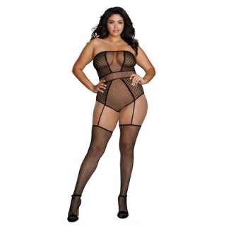 Dreamgirl - Bodystocking + podwiązki Plus Size