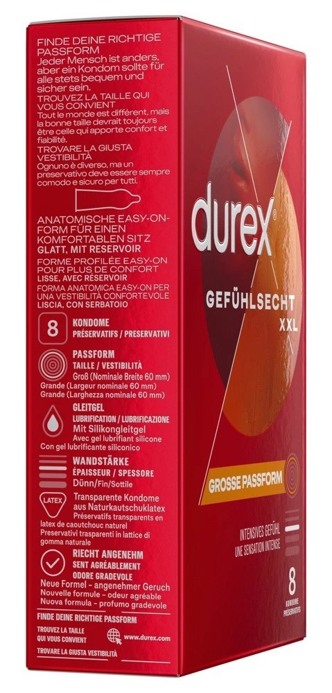 Durex - Duże Prezerwatywy Na Bazie Silikonu Ze Smoczkiem gefühlsecht extra larg8 8szt