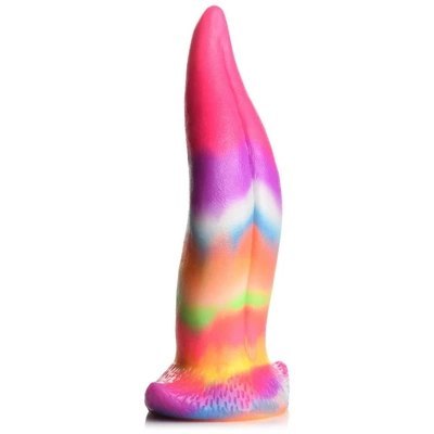 XR Brands - Silikonowe dildo świecące w ciemności - kucyk tęczowy